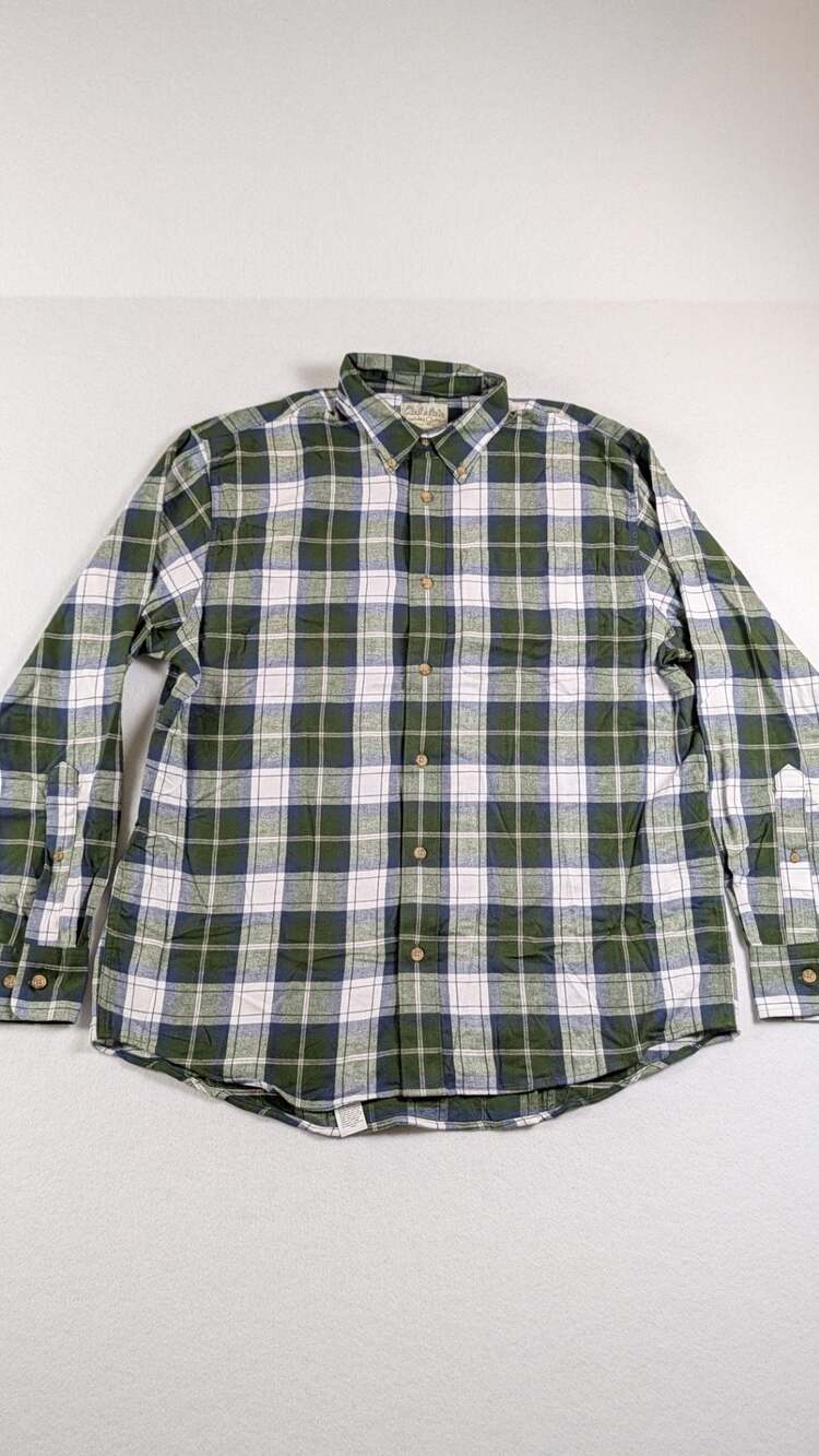 Cabela's Green and Blue Plaid Flannel Shirt, Size Large